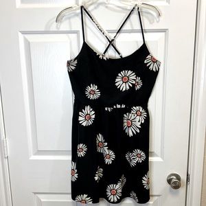 Dina Be Black Daisy Print Sundress w/Fitted Bodice & Adjustable Straps Sz Medium